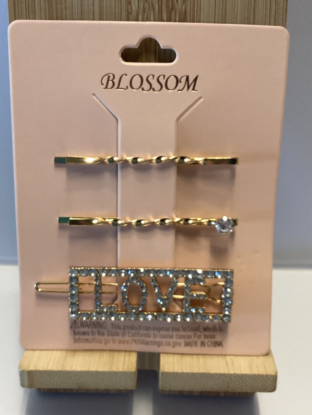 Blossom Gold Crystal 'LOVE' Hair Pin Set - Gold